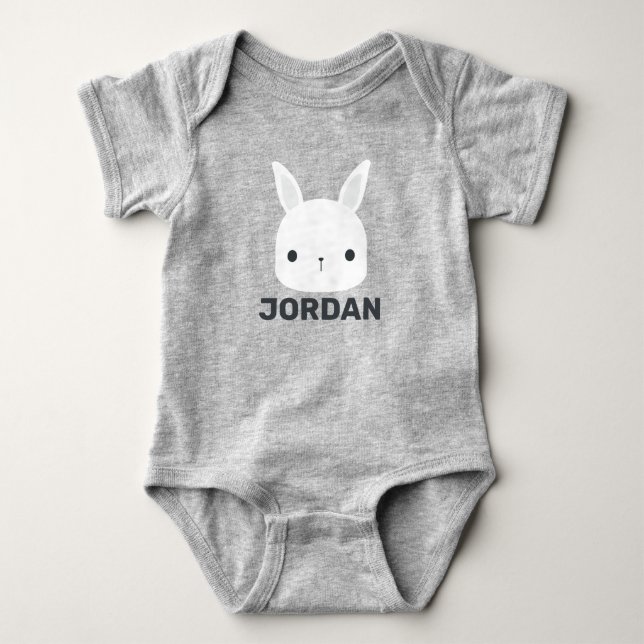 Cute Little Bunny Rabbit with Personalized Name Baby Bodysuit (Front)