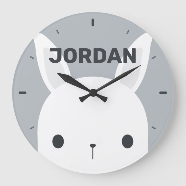 Cute Little Bunny Rabbit with Personalized Name Large Clock (Front)