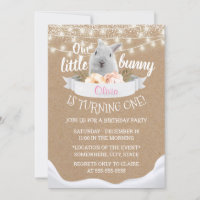 Cute Little Bunny Rustic Kraft First Birthday