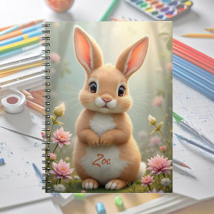 Cute little bunny surrounded by flowers, custom  notebook