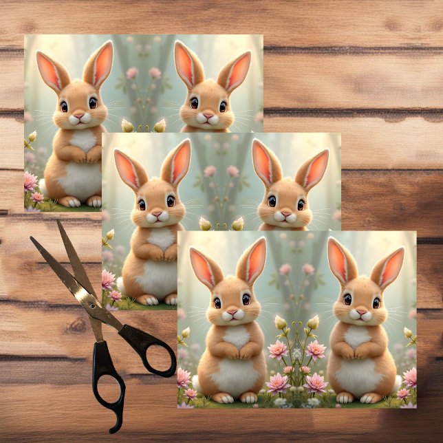 Cute little bunny surrounded by flowers, decoupage tissue paper (Creator Uploaded)