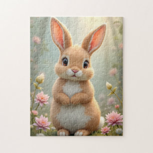 Cute little bunny surrounded by flowers jigsaw puzzle