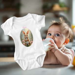 Cute little bunny surrounded by flowers, kids baby bodysuit