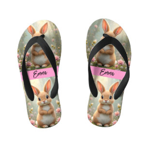 Cute little bunny surrounded by flowers, kids   kid's jandals