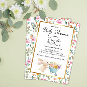 Cute Little Bunny Wildflowers Baby Shower  Invitation