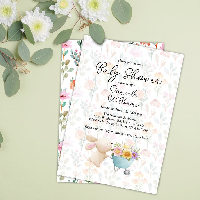 Cute Little Bunny Wildflowers Baby Shower  Invitation (Creator Uploaded)