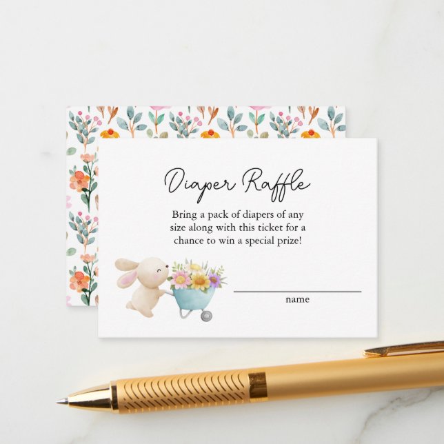 Cute Little Bunny Wildflowers  Diaper Raffle Enclosure Card (Front/Back In Situ)