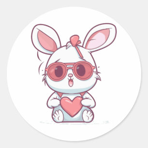 Cute Little Bunny With Glasses Heart Easter Day  Classic Round Sticker