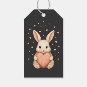 Cute Little Bunny with Heart on Dark Charcoal Gift Tags