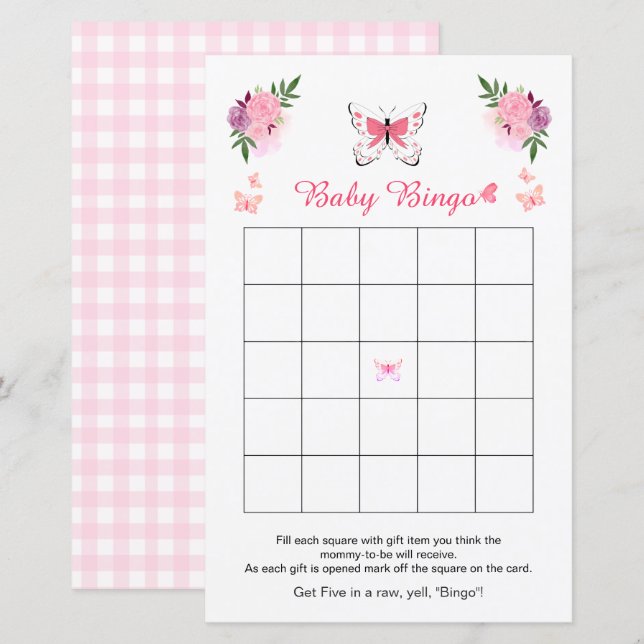 Cute Little Butterfly Baby Shower Bingo Game  (Front/Back)