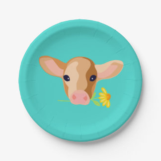 Cute little Calf with Flower - Party Paper Plates