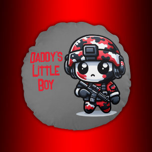 Cute little Camo Guy - Red, Black & White   Round Cushion
