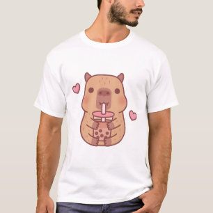 Cute Little Capybara Loves Bubble Tea  T-Shirt