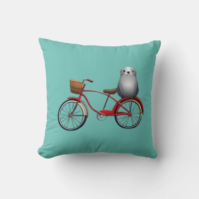 Cute little cartoon seal on a bicycle cushion (Front)