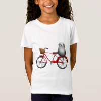 Cute little cartoon seal on a bicycle