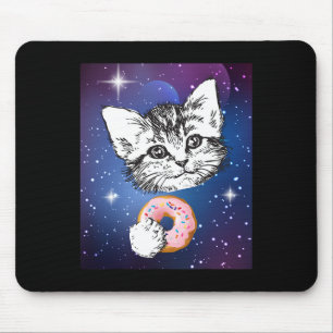 Cute Little Cat Eating A Doughnut In Space Animal  Mouse Pad