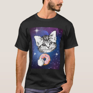 Cute Little Cat Eating A Doughnut In Space Animal T-Shirt