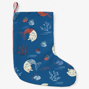 Cute little cat mermaid seamless pattern. Textured Small Christmas Stocking