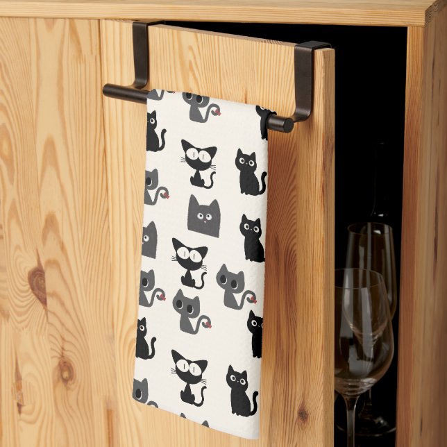 Cute Little Cat Pattern Whimsical Kitten Tea Towel (Thirds Fold)