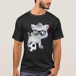 Cute Little Cat Soccer Nerd With Glasses T-Shirt