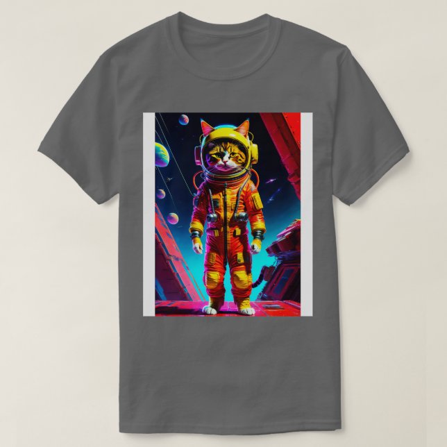 Cute Little Cat Standing in Space T-Shirt (Design Front)