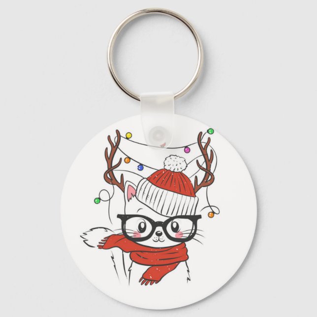 Cute little cat with deer horns key ring (Front)