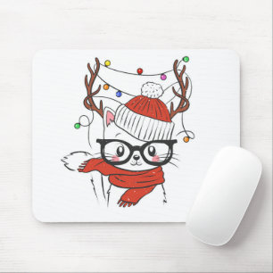 Cute little cat with deer horns mouse pad