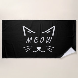 cute little cat with meow face beach towel