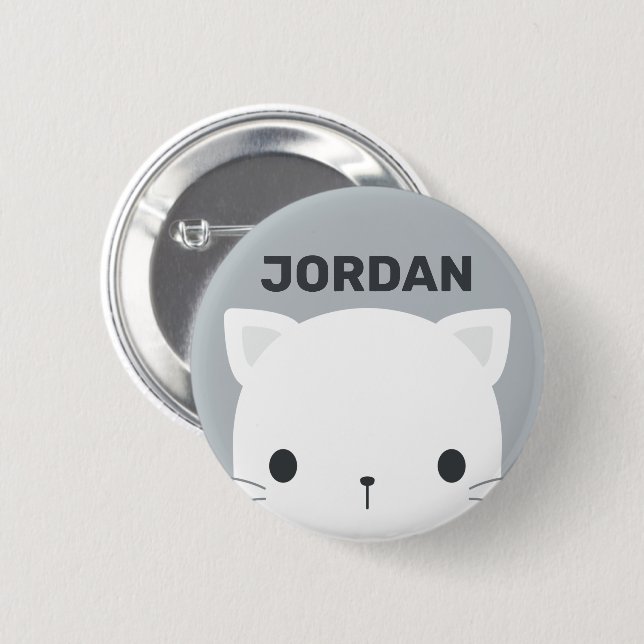 Cute Little Cat with Personalised Name 6 Cm Round Badge (Front & Back)