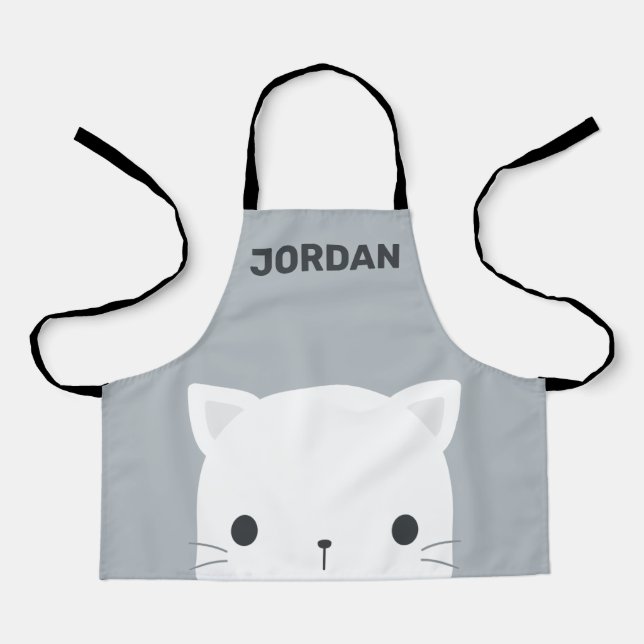 Cute Little Cat with Personalised Name Apron (Front)