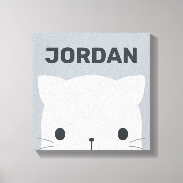 Cute Little Cat with Personalised Name Canvas Prin (Front)