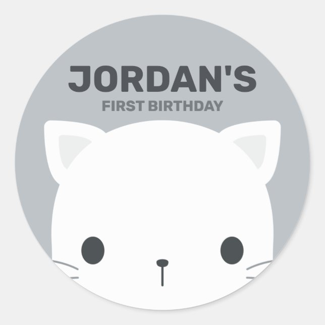 Cute Little Cat with Personalised Name Classic Round Sticker (Front)
