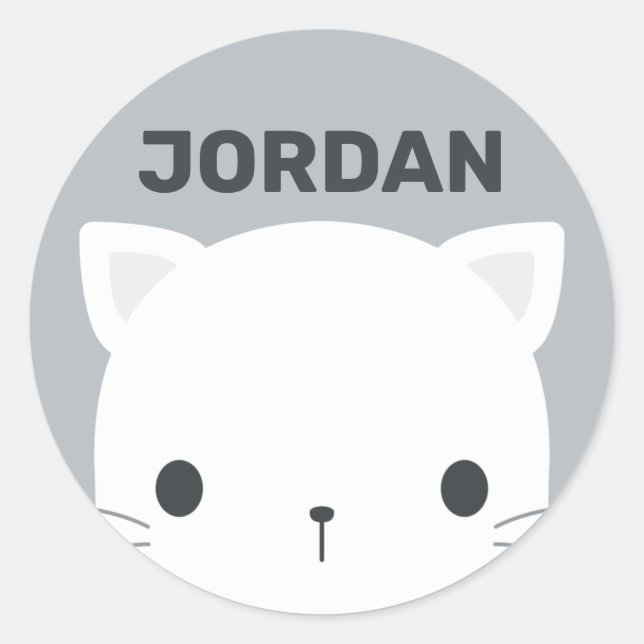 Cute Little Cat with Personalised Name Classic Round Sticker (Front)