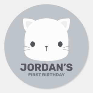 Cute Little Cat with Personalised Name Classic Round Sticker