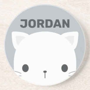 Cute Little Cat with Personalised Name Coaster