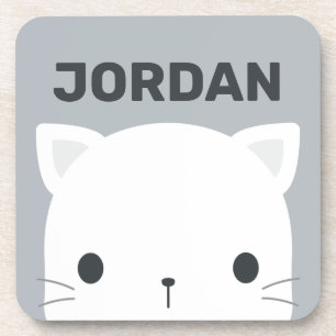 Cute Little Cat with Personalised Name Coaster