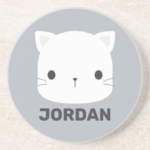 Cute Little Cat with Personalised Name Coaster