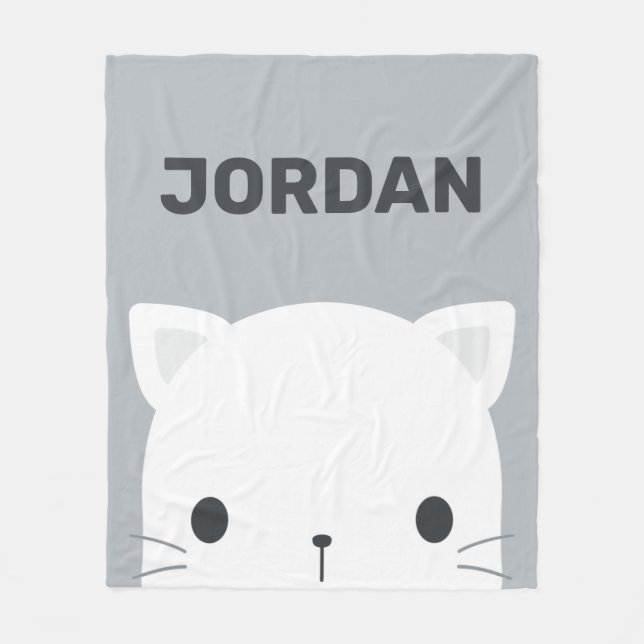 Cute Little Cat with Personalised Name Fleece Blanket (Front)