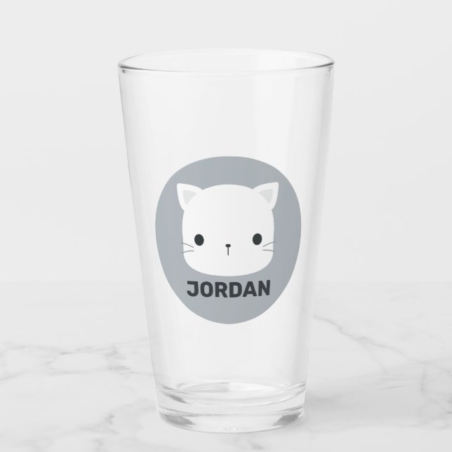 Cute Little Cat with Personalised Name Glass (Front)