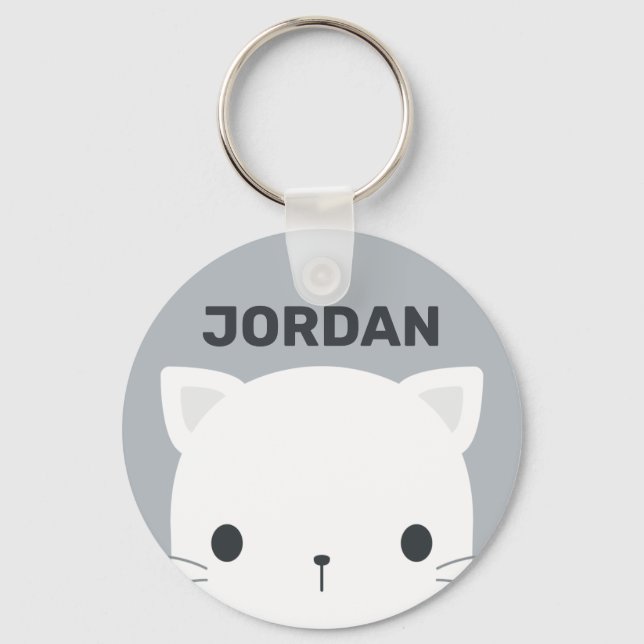 Cute Little Cat with Personalised Name Key Ring (Front)