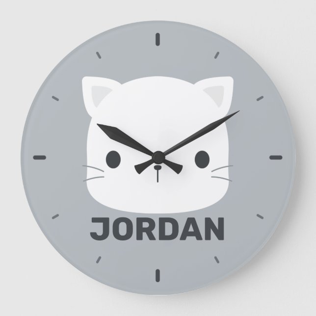 Cute Little Cat with Personalised Name Large Clock (Front)