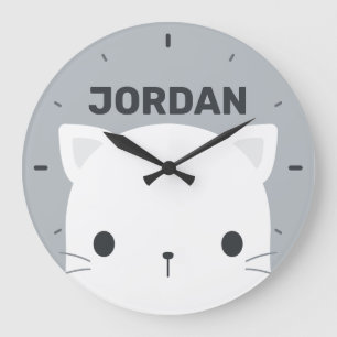 Cute Little Cat with Personalised Name Large Clock