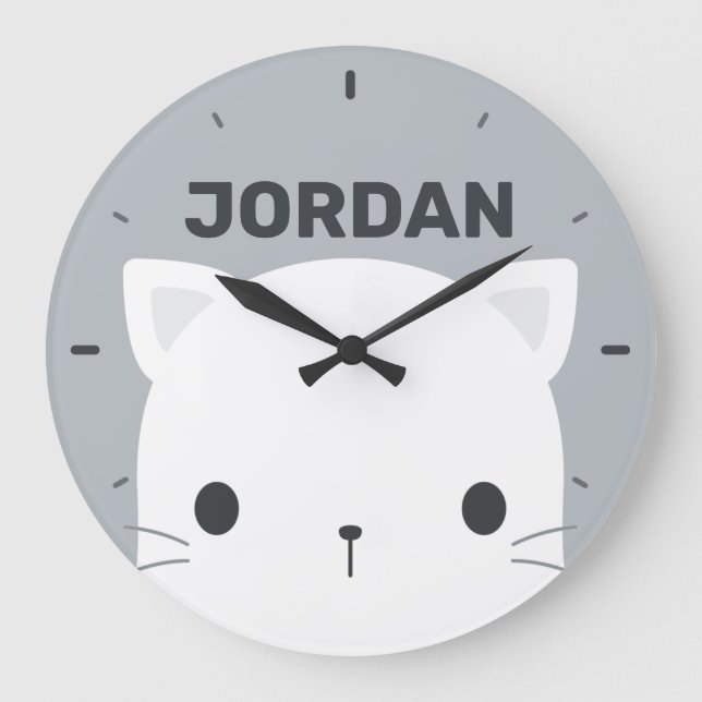 Cute Little Cat with Personalised Name Large Clock (Front)