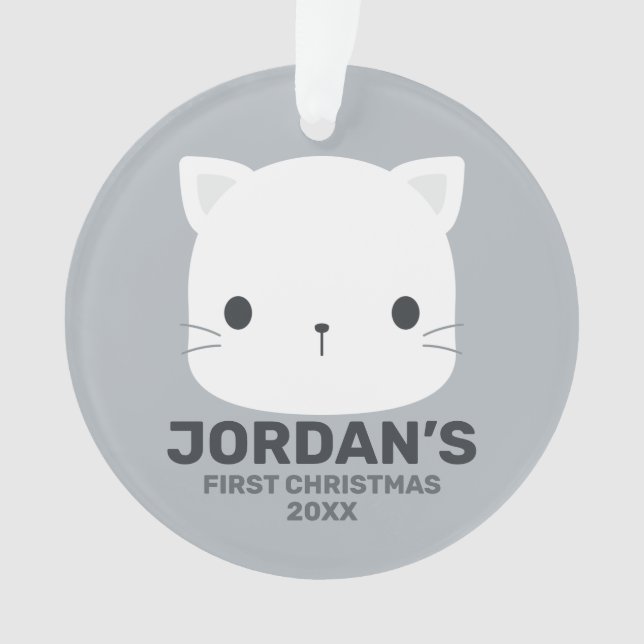 Cute Little Cat with Personalised Name Ornament (Front)