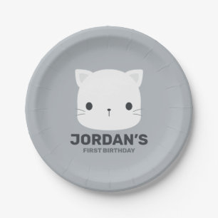 Cute Little Cat with Personalised Name Paper Plate