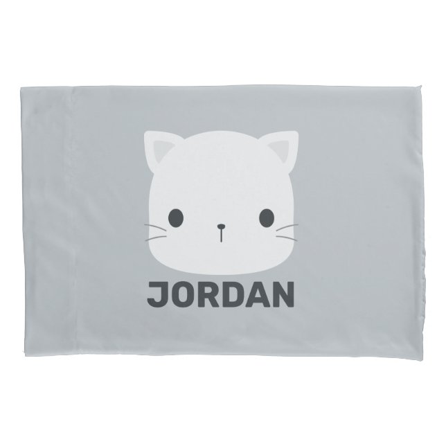 Cute Little Cat with Personalised Name Pillowcase (Front)