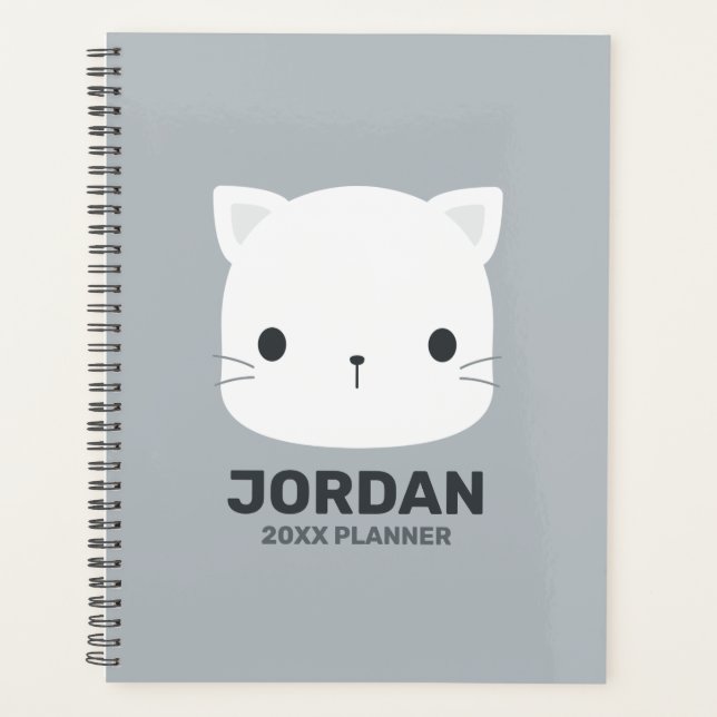 Cute Little Cat with Personalised Name Planner (Front)