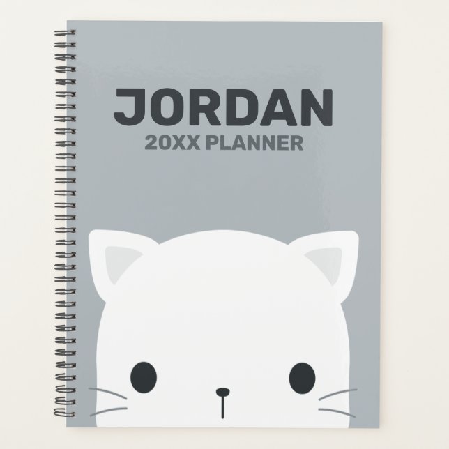 Cute Little Cat with Personalised Name Planner (Front)