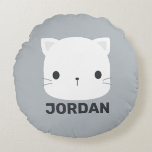 Cute Little Cat with Personalised Name Round Cushion