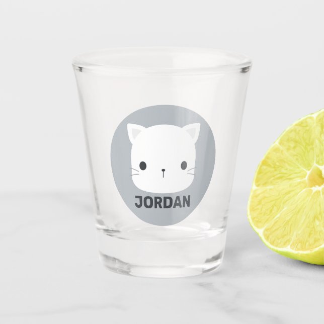 Cute Little Cat with Personalised Name Shot Glass (Front)
